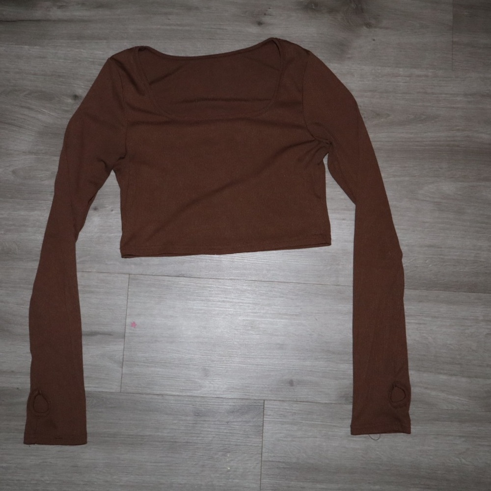 Brown Long Sleeve Crop Top